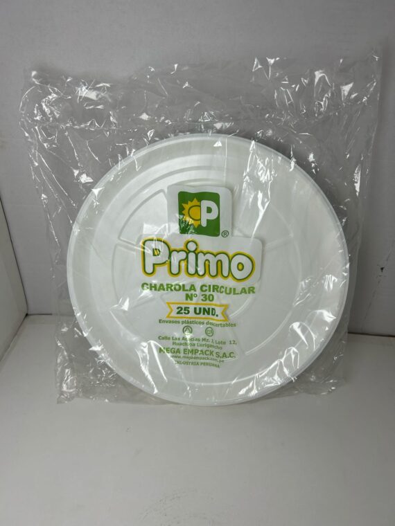 Charola plástica circular blanca 30cm